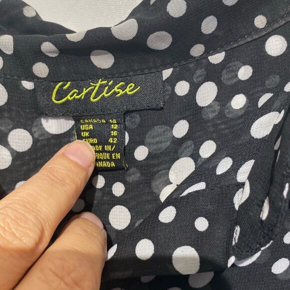 Cartise Women's Black White Polka Dot Button Up Sleeveless Tunic Top Size 12 - Picture 4 of 9